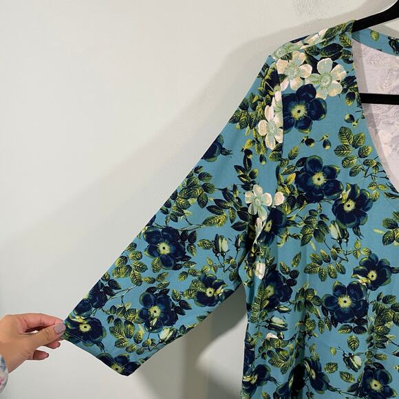 J Jill Wearever Collection Floral V-neck Q Sleeve Stretchy Sheath Dress Sz XL - Picture 5 of 9